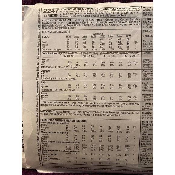 McCalls Sewing pattern 2247 dress jacket  sz 18w 20w 22w - Picture 4 of 7